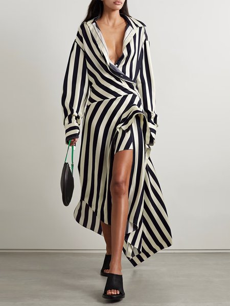 

Urban Striped Fit Long Sleeve Midi Dress, Ivory, Midi Dresses