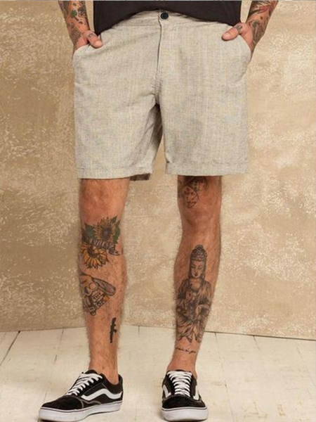 Cotton Linen Style American Casual Basic Multifunctional Linen Shorts, As picture, Men's shorts