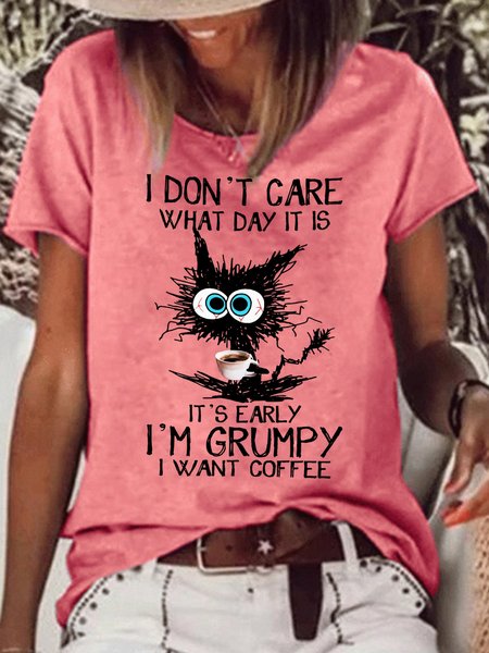 

Womens Funny Coffee Letters Crew Neck T-Shirt, Red, T-shirts