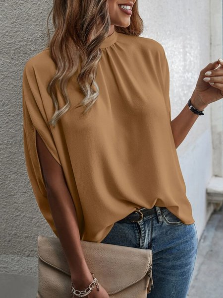 

Elegant Loose Turtleneck Lace-up Top, Camel, Shirts & Blouses