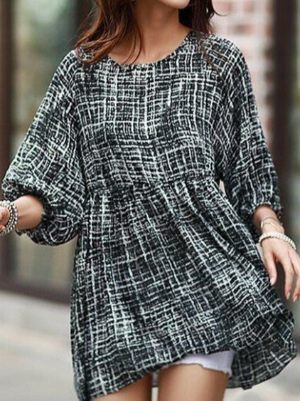 

Plaid Crew Neck Casual Long sleeve Tops, Black, Shirts & Blouses