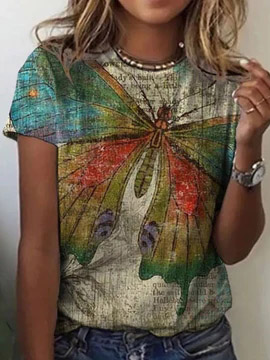 

Butterfly Crew Neck T-Shirt, Multicolor, T-Shirts