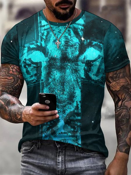 

Men Animal Printing Casual T-Shirt, Darkgreen, T-shirts