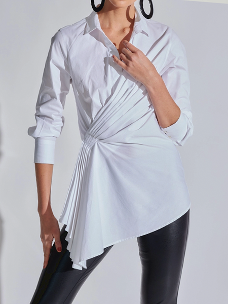 

Autumn H-Line Long sleeve Plain Urban Fit Daily Blouse, White, Blouses and Shirts