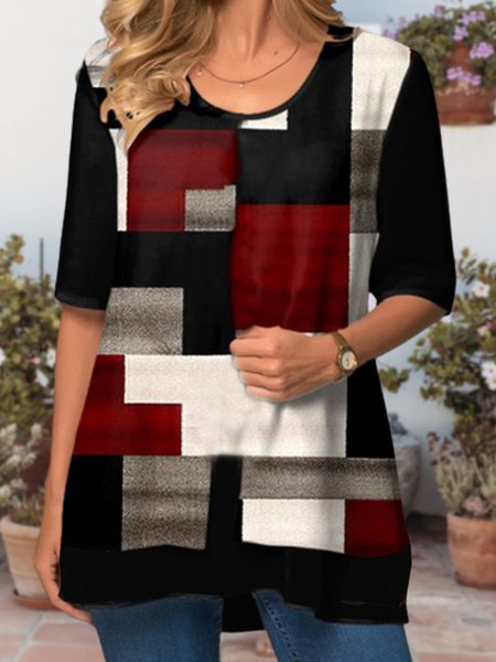 

Plaid Crew Neck Loose Casual T-Shirt, Multicolor, Shirts & Blouses