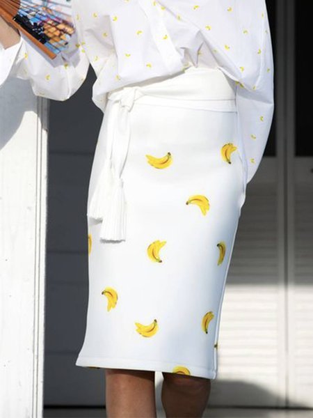 

Fruit Urban Tight Skirt, White, Midi Skirts