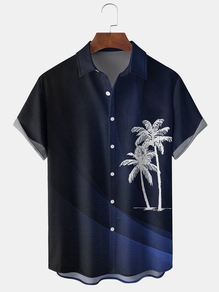 

Men's Coconut Tree Graphic Print Short Sleeve Shirt, Blue, Men's Floral shirt