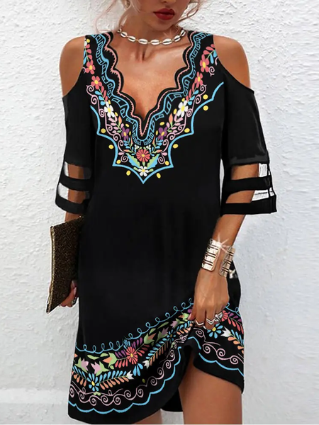 

Casual V Neck Ethnic Dresses, Black, Dresses