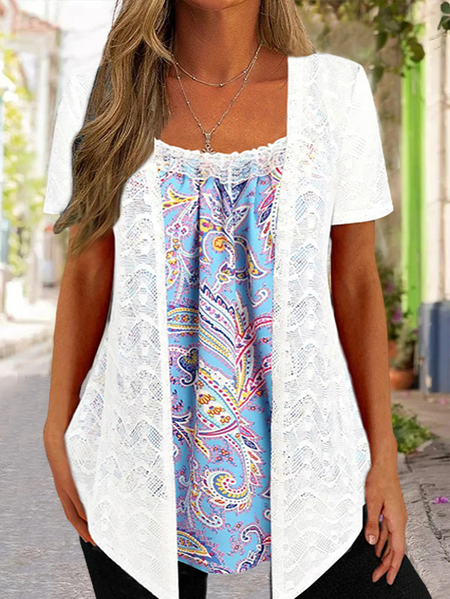 

Casual Loose Spaghetti Floral Two Piece Sets, White, Suit Set