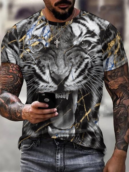 

Men Tiger Printing Casual Fit Animal T-Shirt, Black, T-shirts
