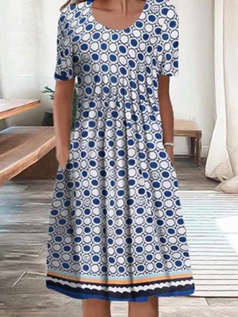 

Loose Crew Neck Geometric Dresses, Blue, Dresses