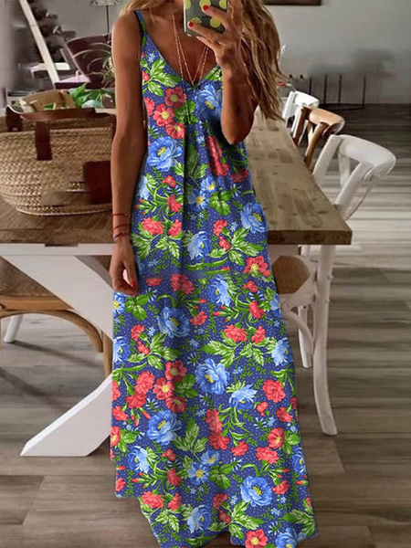 

Vacation Spaghetti Floral Dresses, Blue, Dresses
