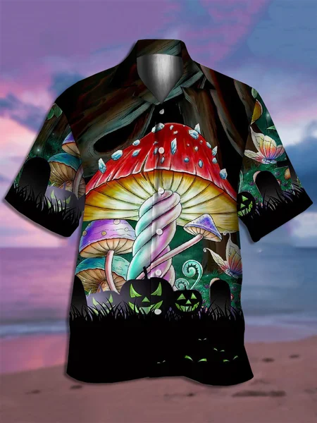 

Men's Hippie Culture Print Casual Fabric Lapel Short Sleeve Hawaiian Shirt, Black, Men's Floral shirt