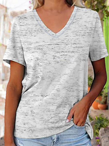 

Casual V Neck Loose T-Shirt, Gray, T-Shirts