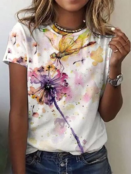 

Dandelion Crew Neck Casual T-Shirt, Multicolor, T-Shirts