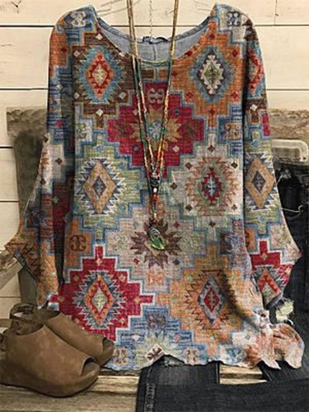 

Ethnic Crew Neck Casual Tops, Multicolor, Shirts & Blouses