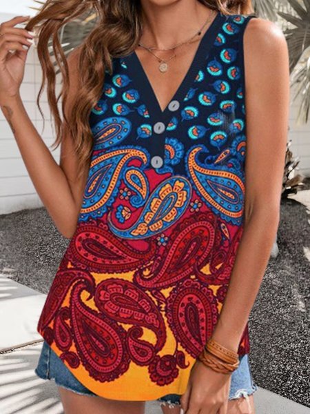 

Ethnic Ethnic V Neck Tanks & Camis, Multicolor, Tanks & Camis