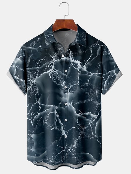 

Men's Marble Art Texture Print Casual Breathable Hawaiian Short Sleeve Shirt, Purplish blue, Men's Floral shirt