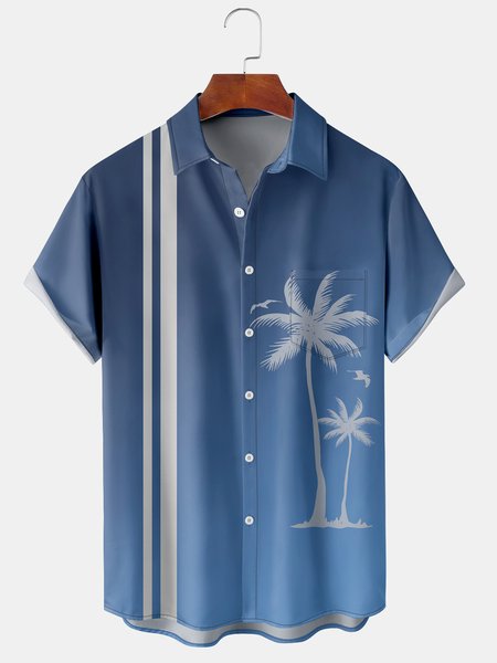 

Mens Coconut Tree Print Front Buttons Soft Breathable Chest Pocket Casual Aloha Shirts, Blue, Men's Floral shirt