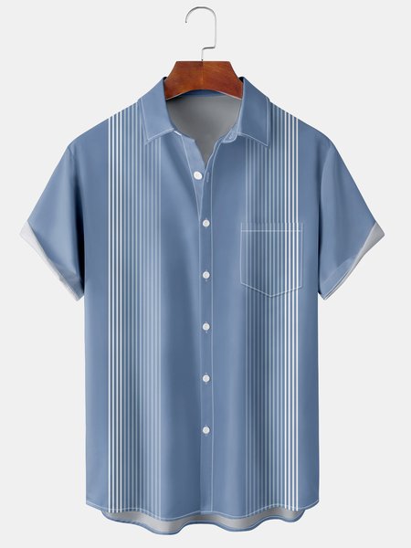 

Mens Hawaiian Ombre Striped Print Lapel Chest Pocket Short Sleeve Funky Aloha Shirt, Blue, Men's Floral shirt