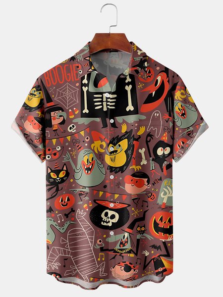 

Men's Halloween Printed Casual Fabric Lapel Short Sleeve Hawaiian Shirt, Purple, Men's Floral shirt