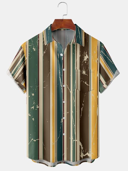 

Men's Geometric Print Casual Short Sleeve Hawaiian Shirt with Chest Pocket, Green, Men's Floral shirt