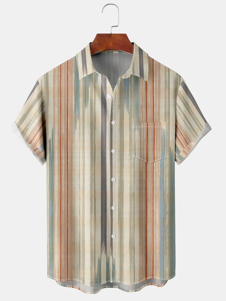 

Men's Geometric Print Casual Short Sleeve Hawaiian Shirt with Chest Pocket, Apricot, Men's Floral shirt