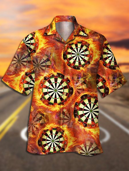 

Men's Fire Badge Print Casual Breathable Hawaiian Short Sleeve Shirt, As picture, Men's Floral shirt