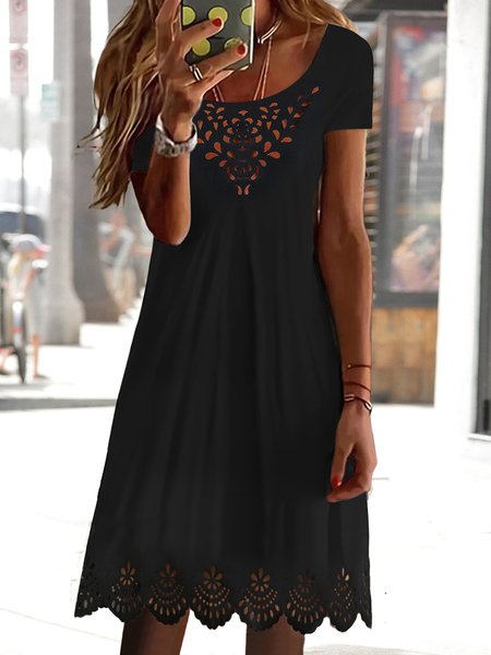 

Casual Plain Laser Cut Dresses, Black, Dresses