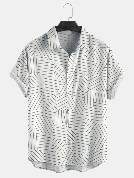 Cotton Linen Style American Casual Basic Versatile Striped Linen Shirt, As picture, Men's Floral shirt