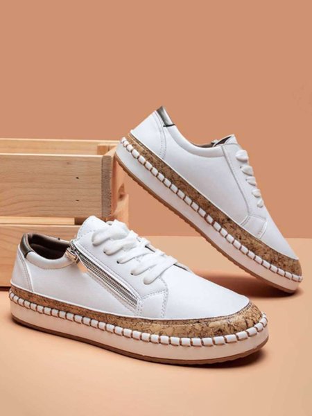

JFN White Moccasin Panel Casual Lace-Up Flats, Flats