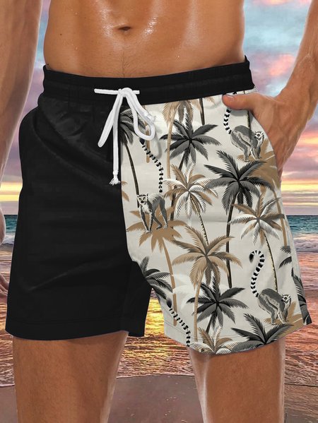 

Men's Coconut Tree Element Graphic Print Casual Vacation Beach Shorts, Black, Men's shorts