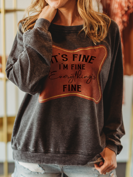 

Casual Text Letters ”It's fine, I'm Fine, Everything Is Fine” Cotton-Blend Crew Neck Long sleeve Sweatshirts, Gray, Sweatshirts & Hoodies