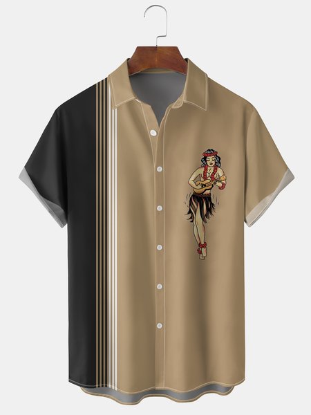 

Men's Hawaiian Graphic Print Short Sleeve Shirt, Khaki, Men's Floral shirt