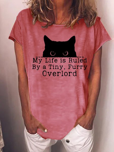 

Women My Life Is Ruled By A Tiny Furry Overlord Funny Cat Casual Cotton-Blend T-shirt, Pink, T-shirts