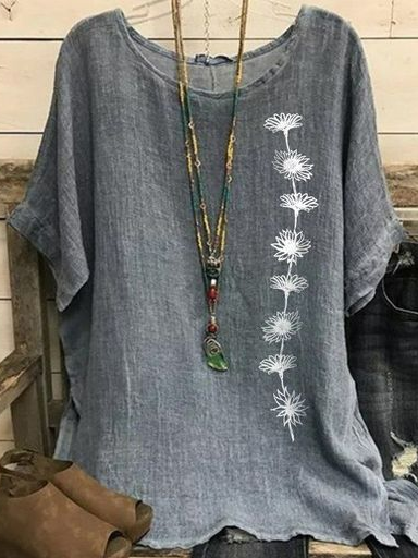 

Floral Pattern Casual Batwing Sleeve Tops, Gray, Shirts & Blouses