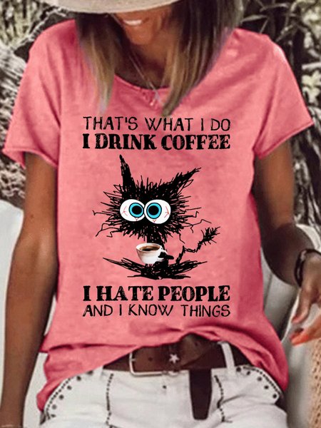 

Womens That's What I Do Funny coffee Letter Casual Crew Neck T-Shirt, Red, T-shirts