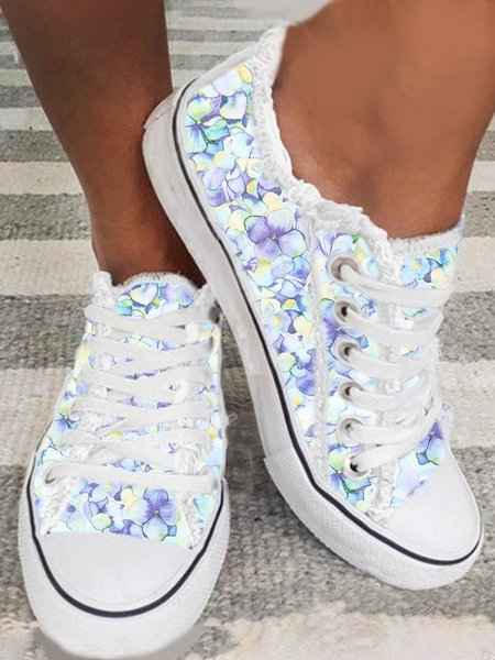 

Lightweight Breathable Blue Floral Sneakers Espadrilles, As picture, Flats