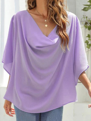 

Plain Loose V Neck Tops, Purple, Shirts & Blouses