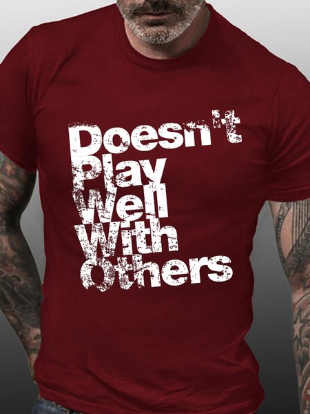 

Men Funny Doesn't Well With Others Text Letters Casual T-Shirt, Red, T-shirts