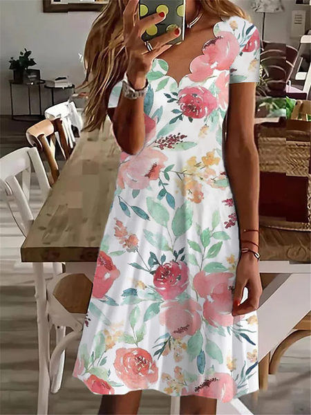 

Fit Vacation Floral V neck Short sleeve Dresses, Flower, Dresses