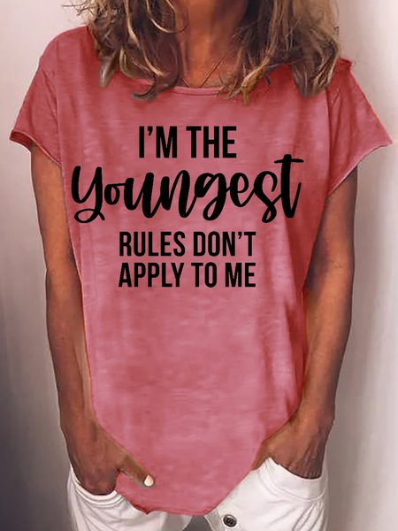 

Womens Funny Youngest sister Crew Neck Casual T-Shirt, Red, T-shirts