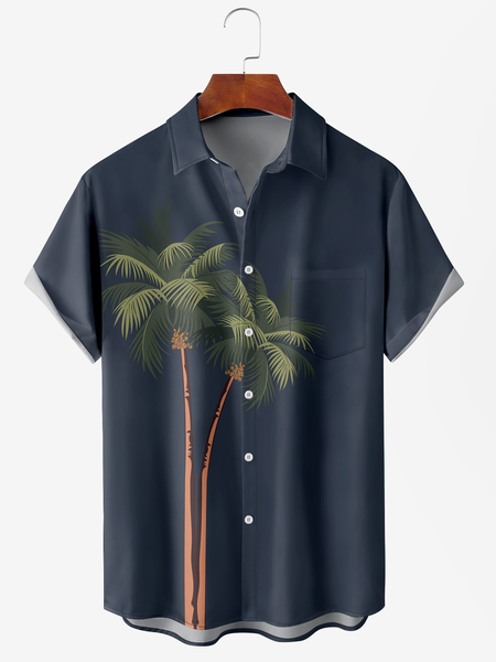 

Men's Coconut Tree Print Anti-Wrinkle Moisture Wicking Fabric Lapel Short Sleeve Hawaiian Shirt, Blue, Men's Floral shirt