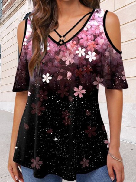 

Vacation Floral Loose Ombre T-Shirt, Black, T-Shirts