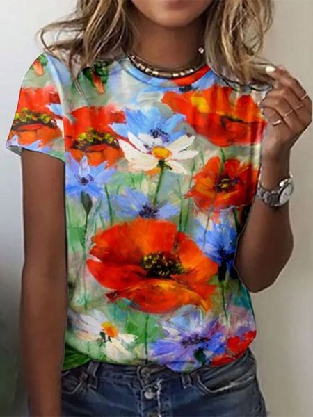 

Fit Floral Crew Neck T-Shirt, Multicolor, T-Shirts