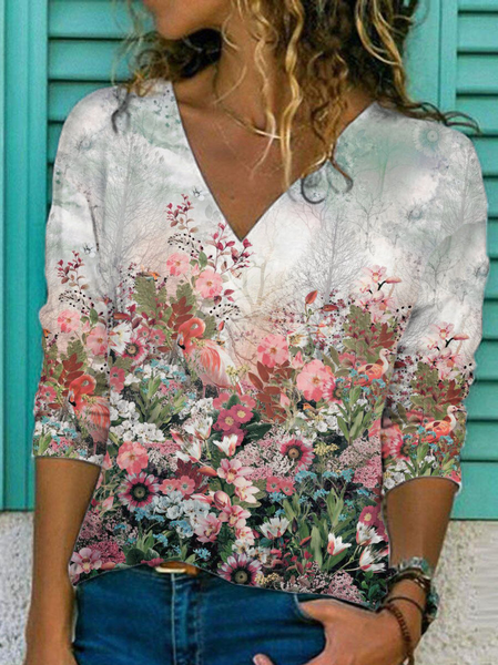 

Floral Fit Casual T-Shirt, Multicolor, T-Shirts
