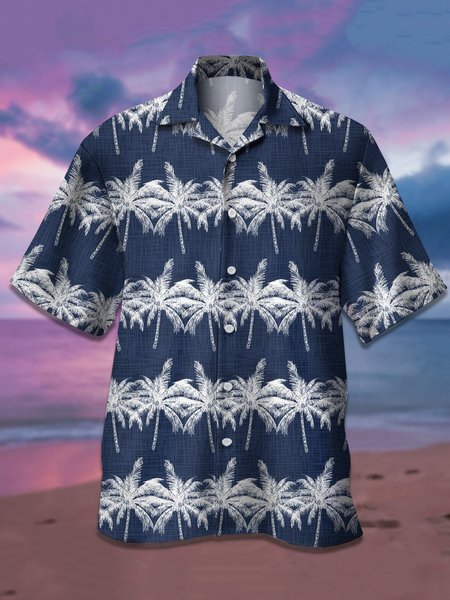 

Men's Coconut Tree Graphic Print Short Sleeve Shirt, Blue, Men's Floral shirt