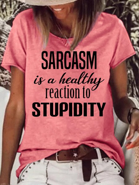 

Womens Sarcasm Funny Stupid Letters Print T-Shirt, Red, T-shirts