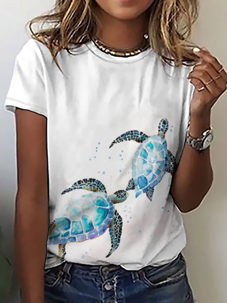 

Women Watercolor sea turtle Simple T-Shirt, White, T-shirts