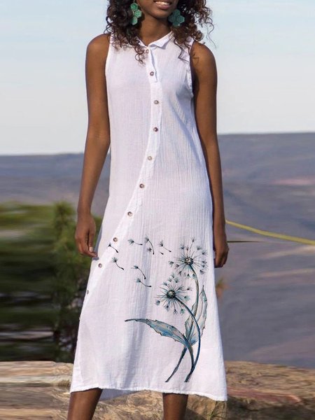 

Casual Cotton And Linen Shawl Collar Dresses, White, Dresses
